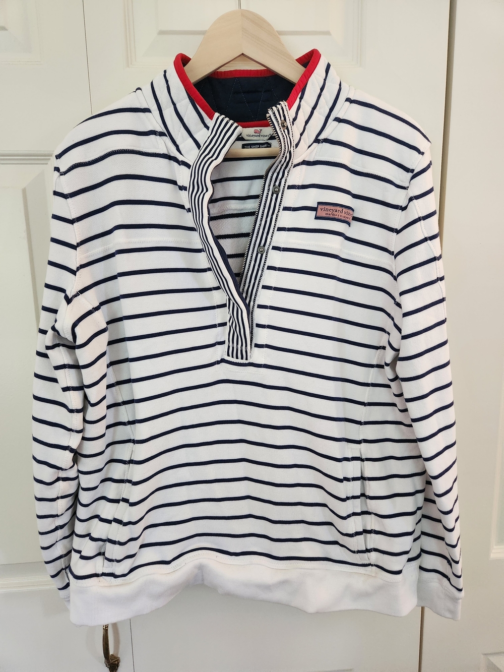 Vineyard Vines Marthas Vineyard The Shep Shirt White, Navy w/ Red Trim, Nautical